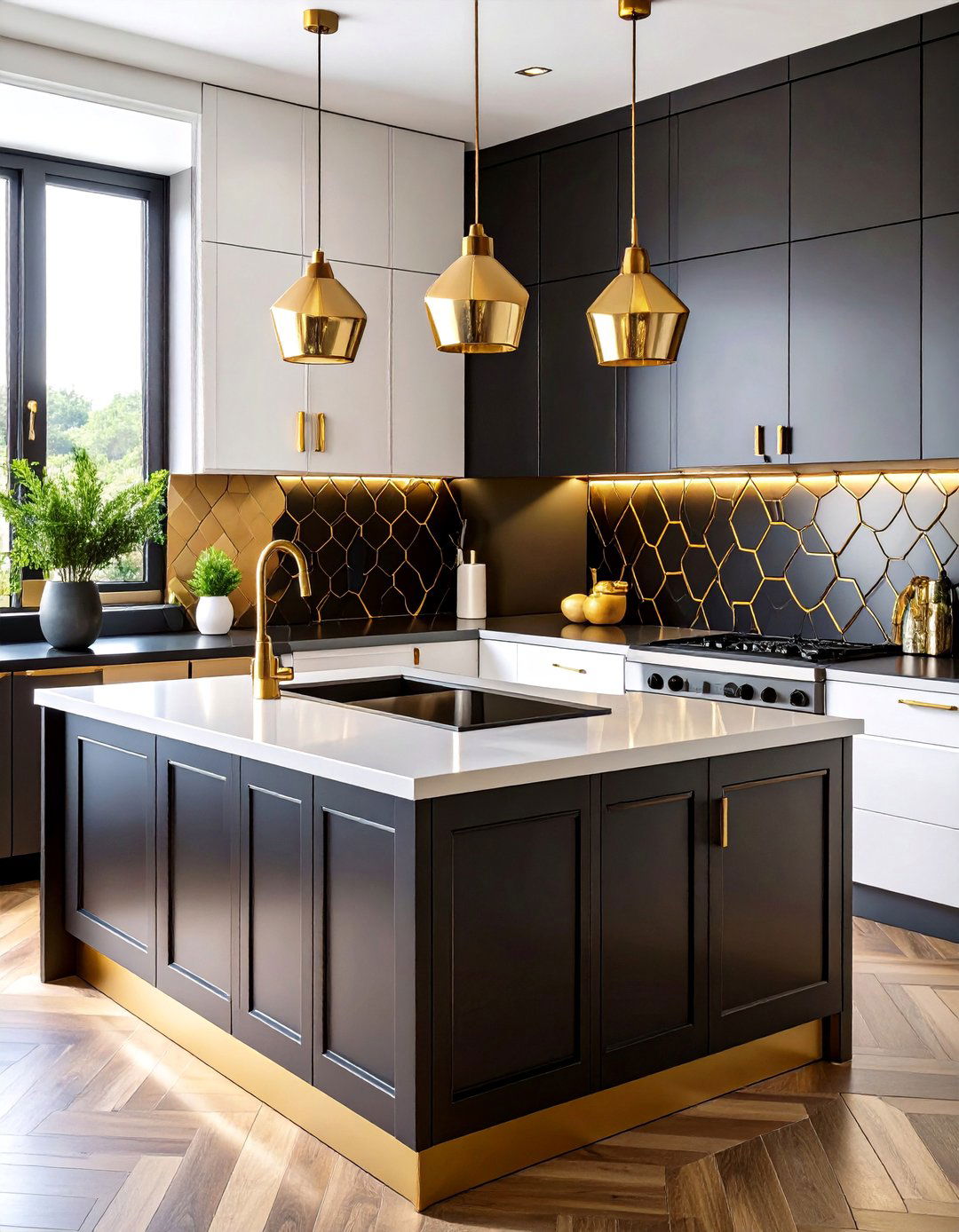 Geometric Black and Gold Backsplash Designs - 24 Black and Gold Kitchen Ideas
