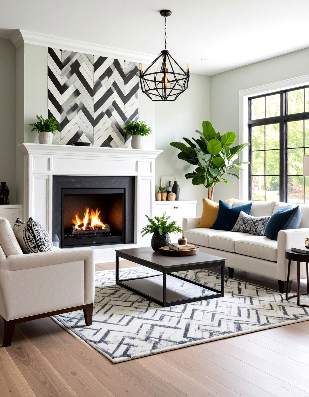 Geometric Black and White Tile Patterns - 24 Black and White Fireplace Ideas