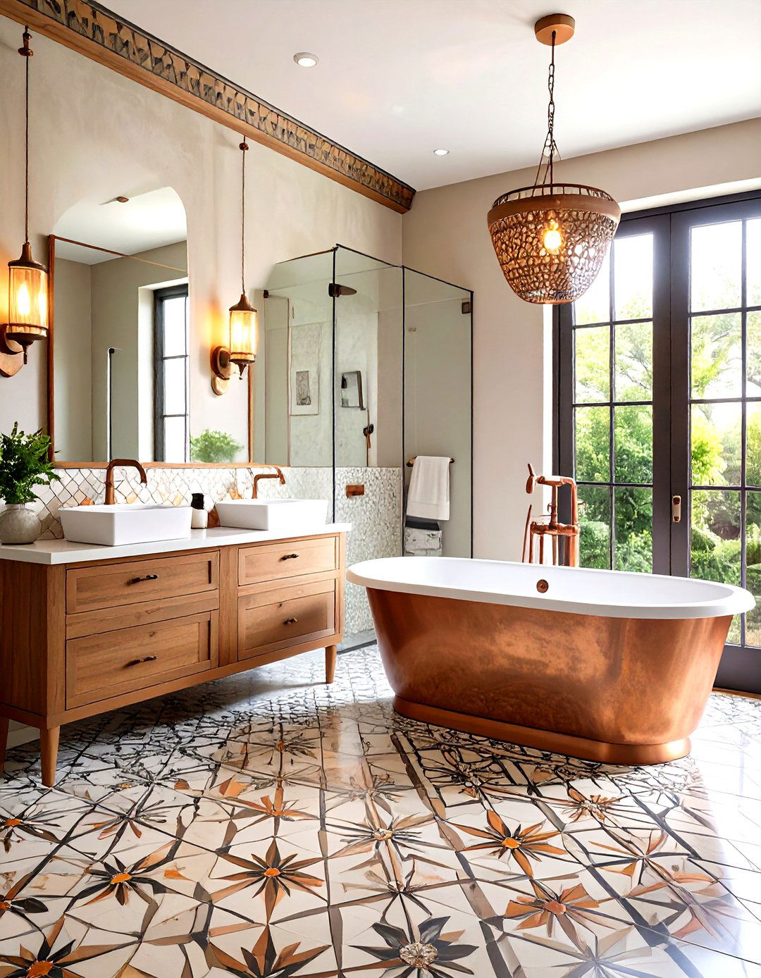 Geometric Cement Tile Bathroom - 24 Mexican Bathroom Ideas
