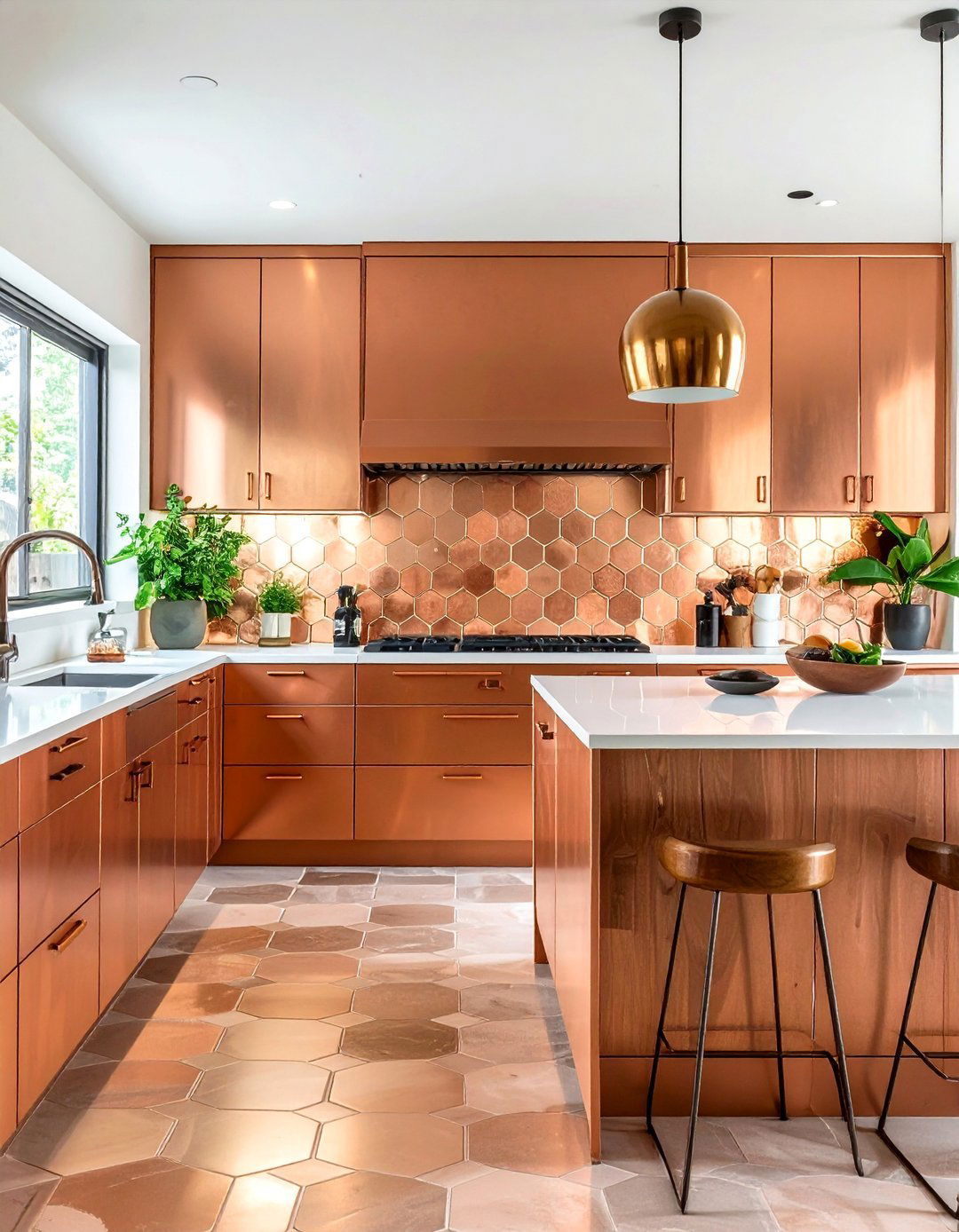 Geometric Copper Tile Patterns - 24 black and copper kitchen ideas
