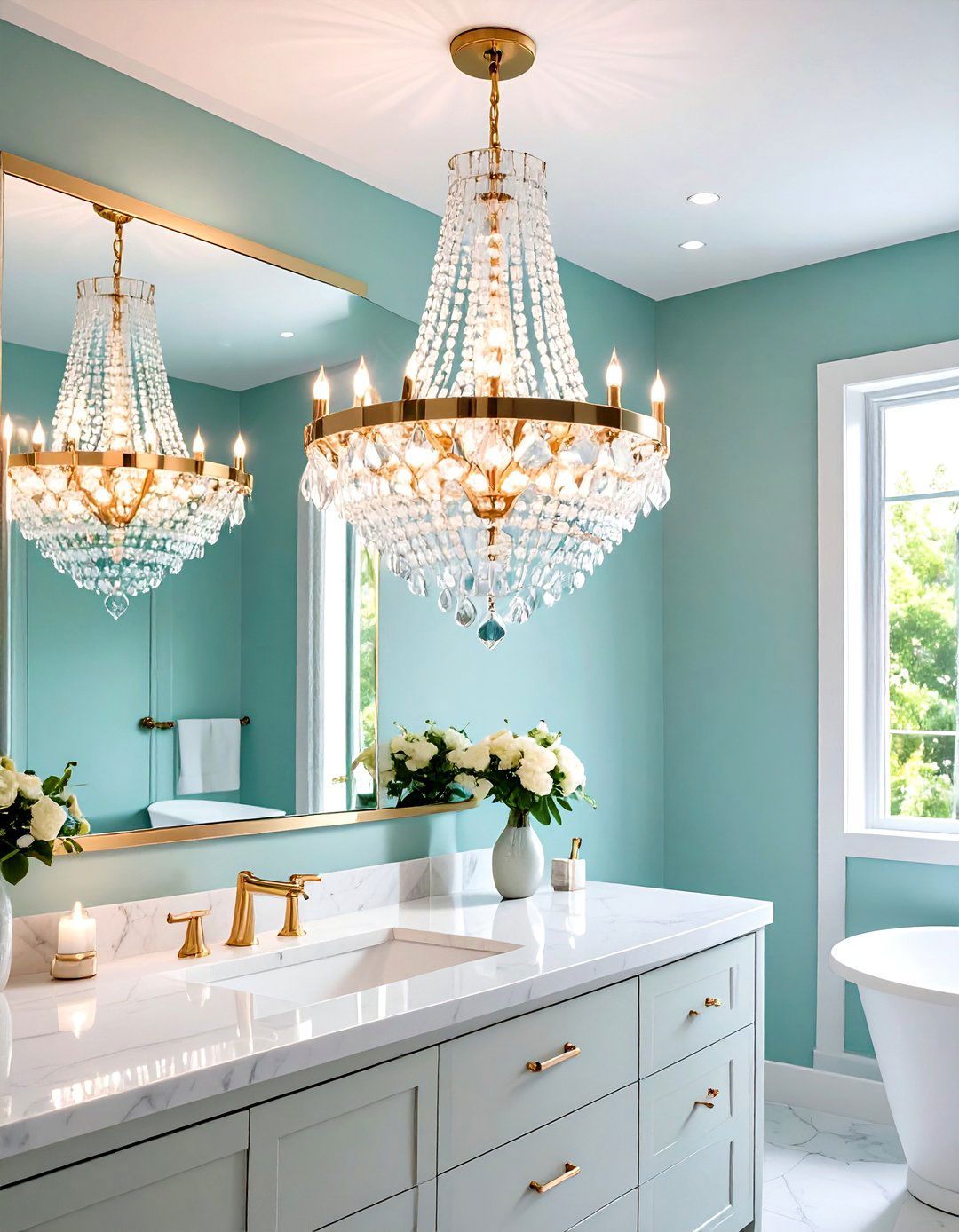 Geometric Crystal Chandelier Accents - 24 Bathroom Lighting Ideas Over Mirror