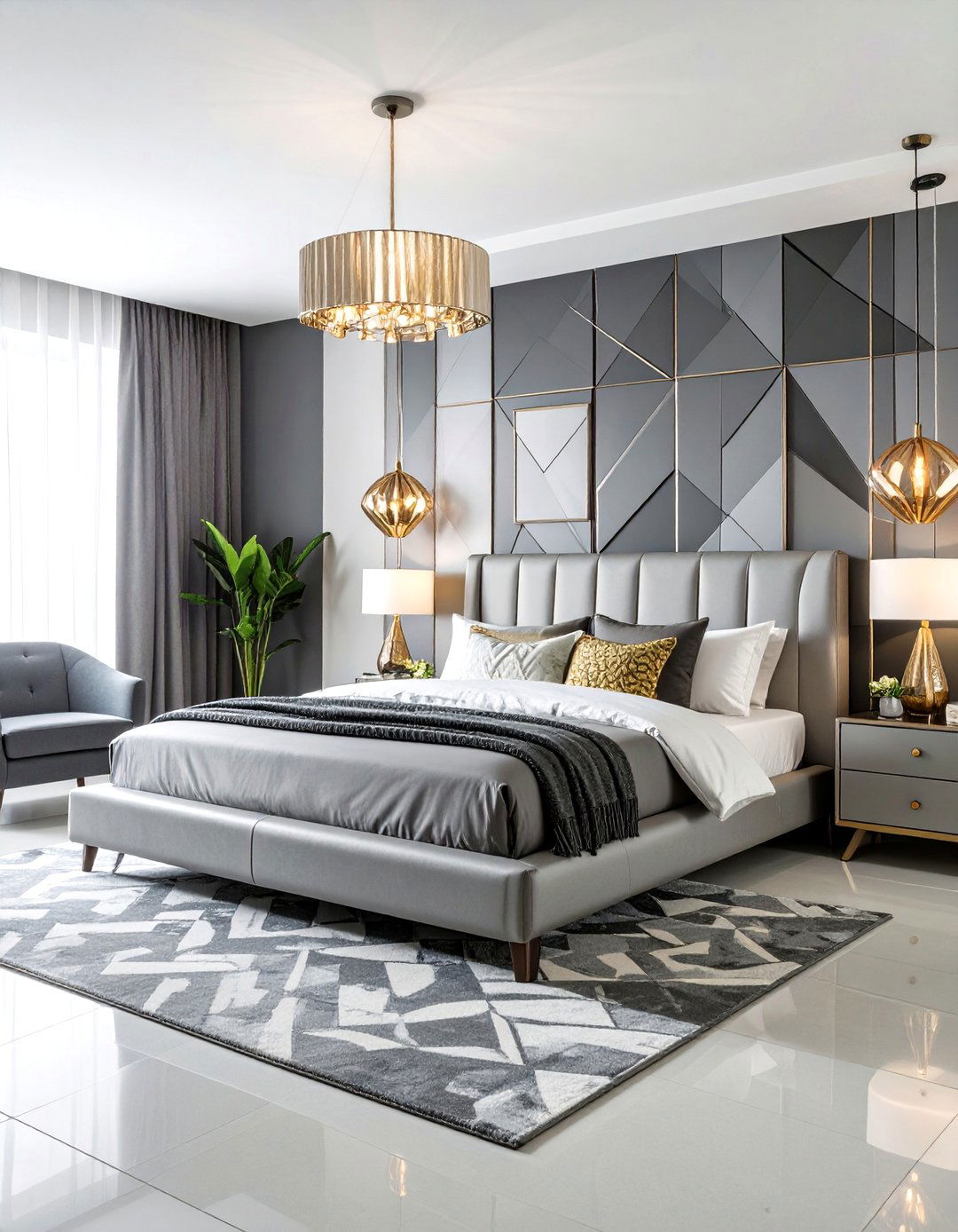 Geometric Design Bedroom - 24 Black and Silver Bedroom Ideas
