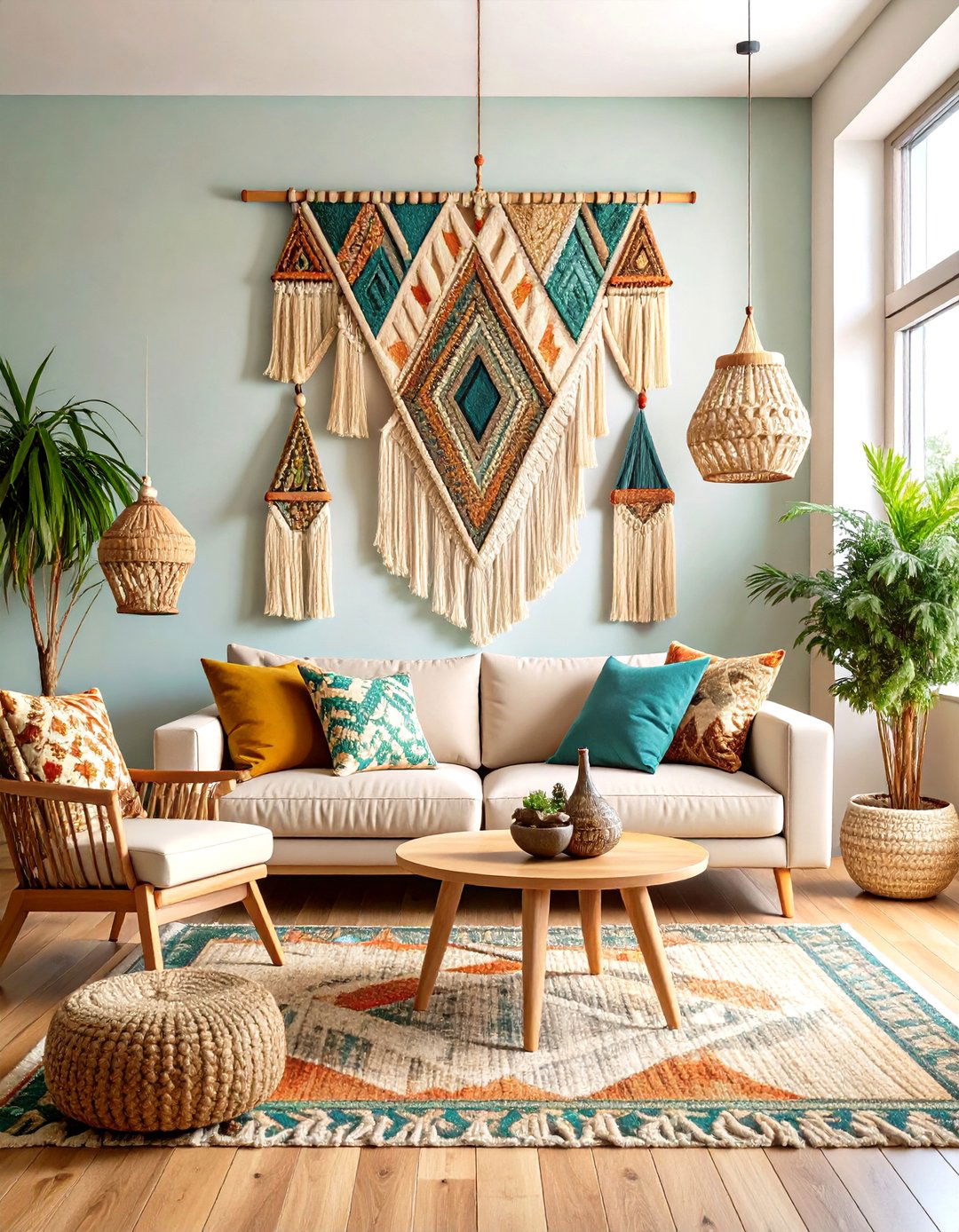 Geometric Fiber Art Installation - 24 Boho Wall Decor Ideas