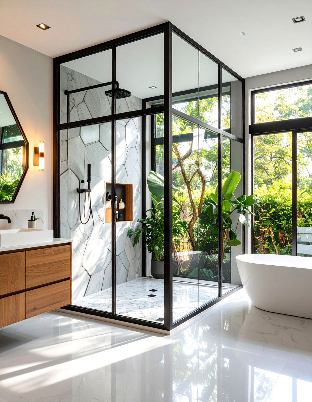 Geometric Glass Shower Enclosures - 24 Art Deco Bathroom Ideas