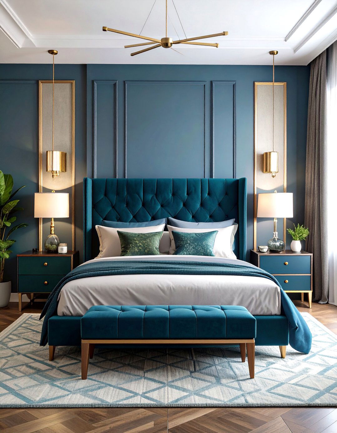 Geometric Headboard Statement Bedroom - 24 Art Deco Bedroom Ideas