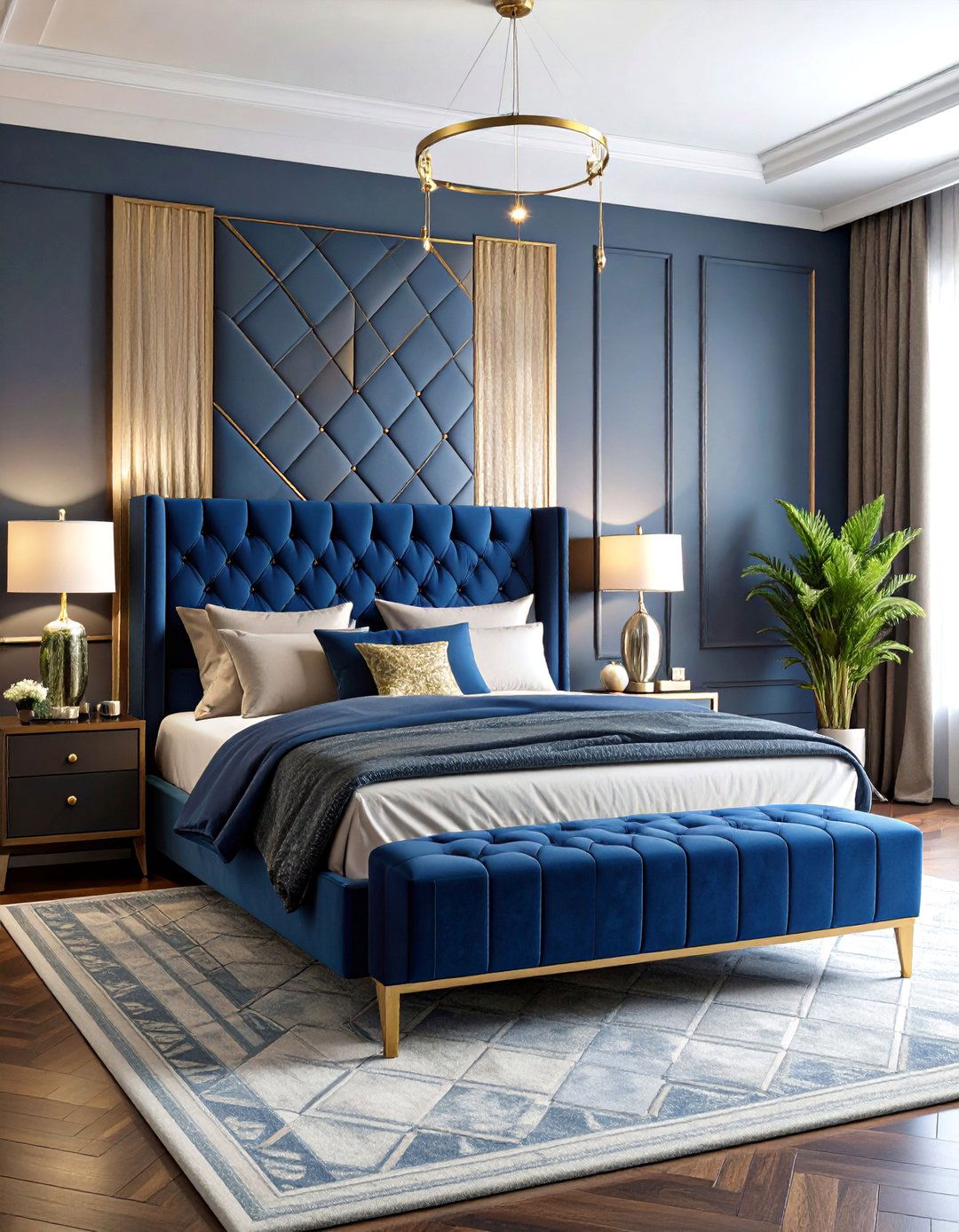 Geometric Headboard Tufting Bedroom - 24 Art Deco Bedroom Ideas