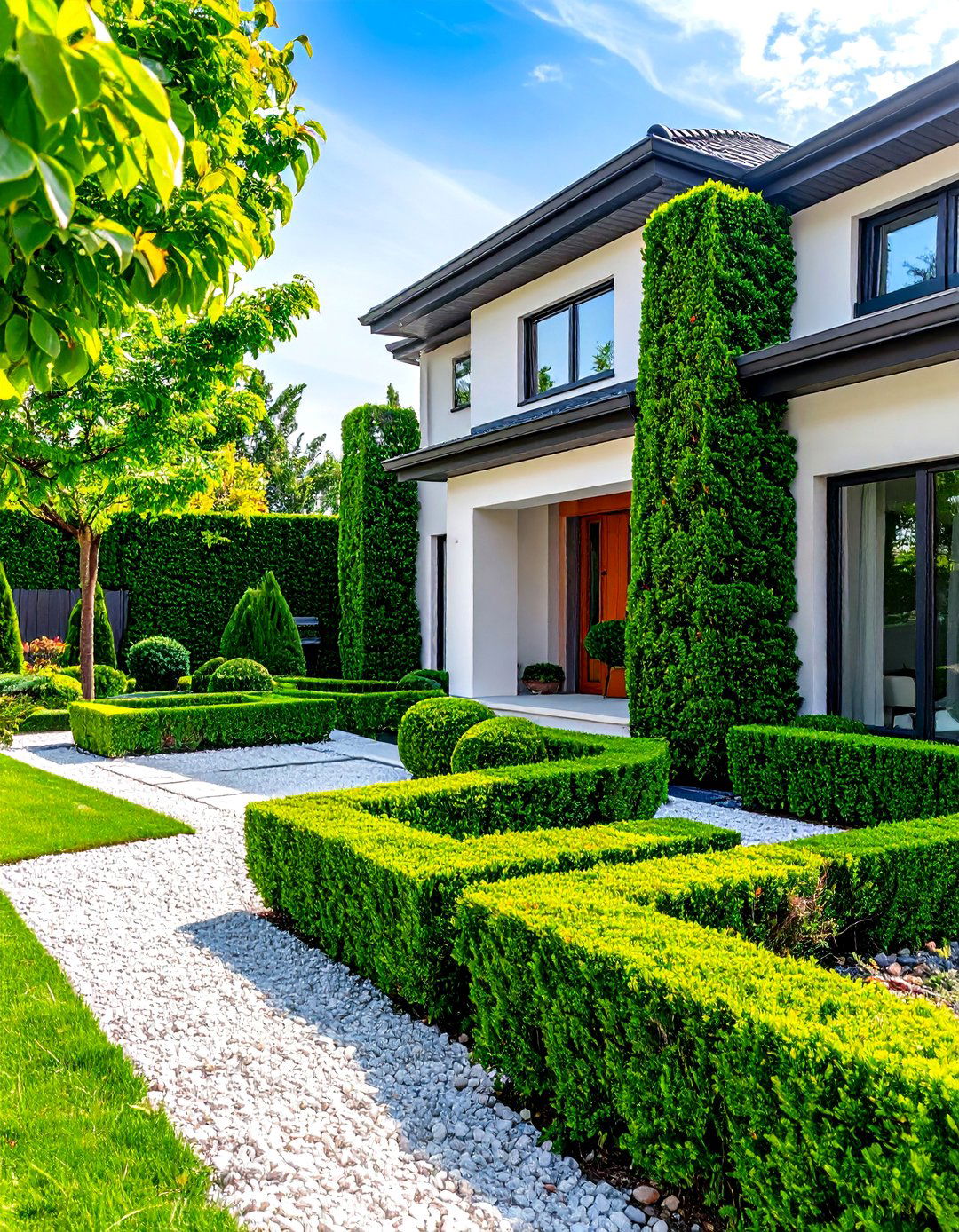 Geometric Hedge Pattern Design - 24 Front Yard Boxwood Shrubs