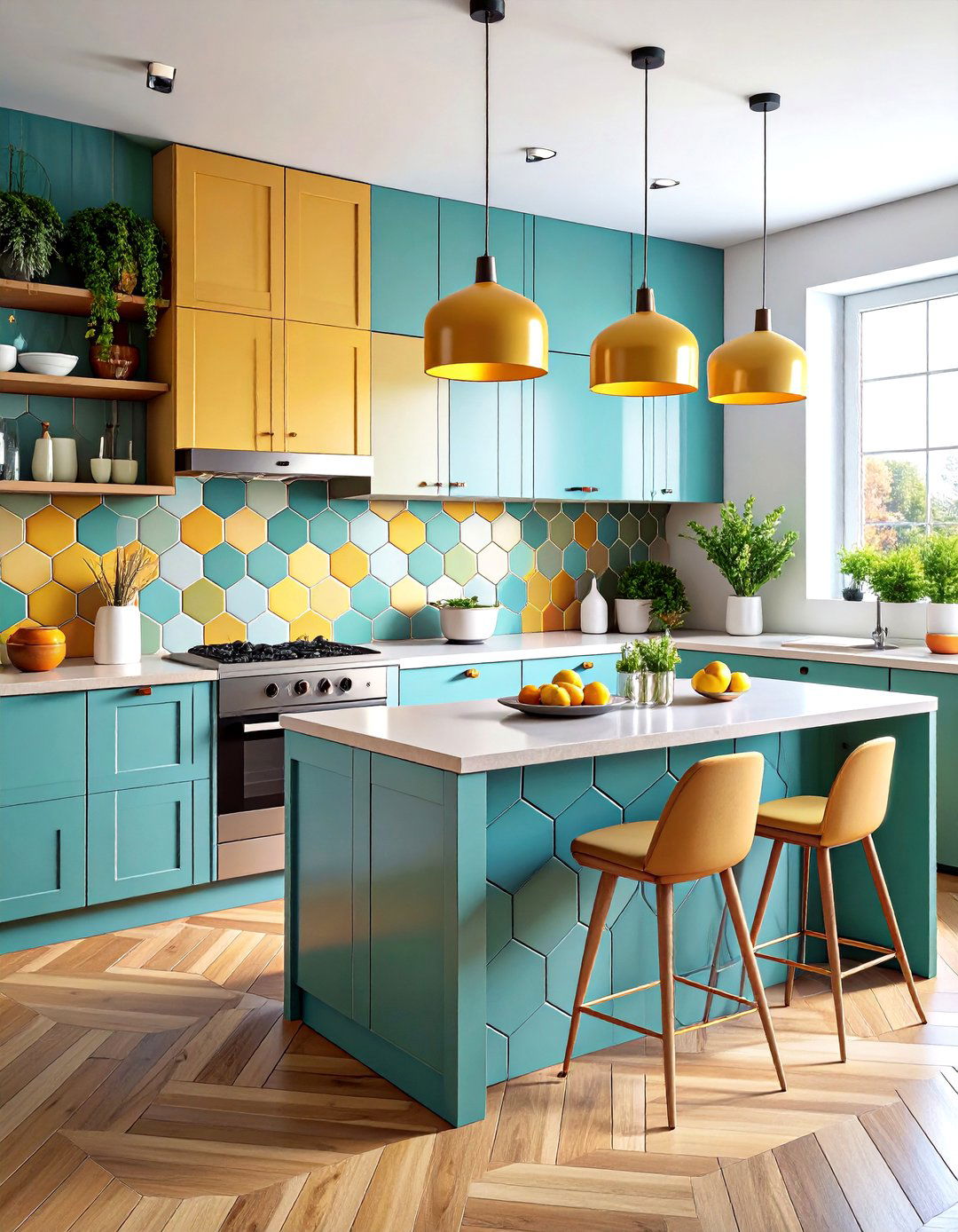 Geometric Hexagon Mosaic Splashback - 24 Kitchen Splashback Ideas
