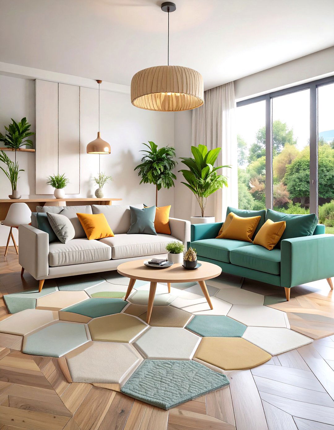 Geometric Hexagon Patterns - 24 Living Room Flooring Ideas