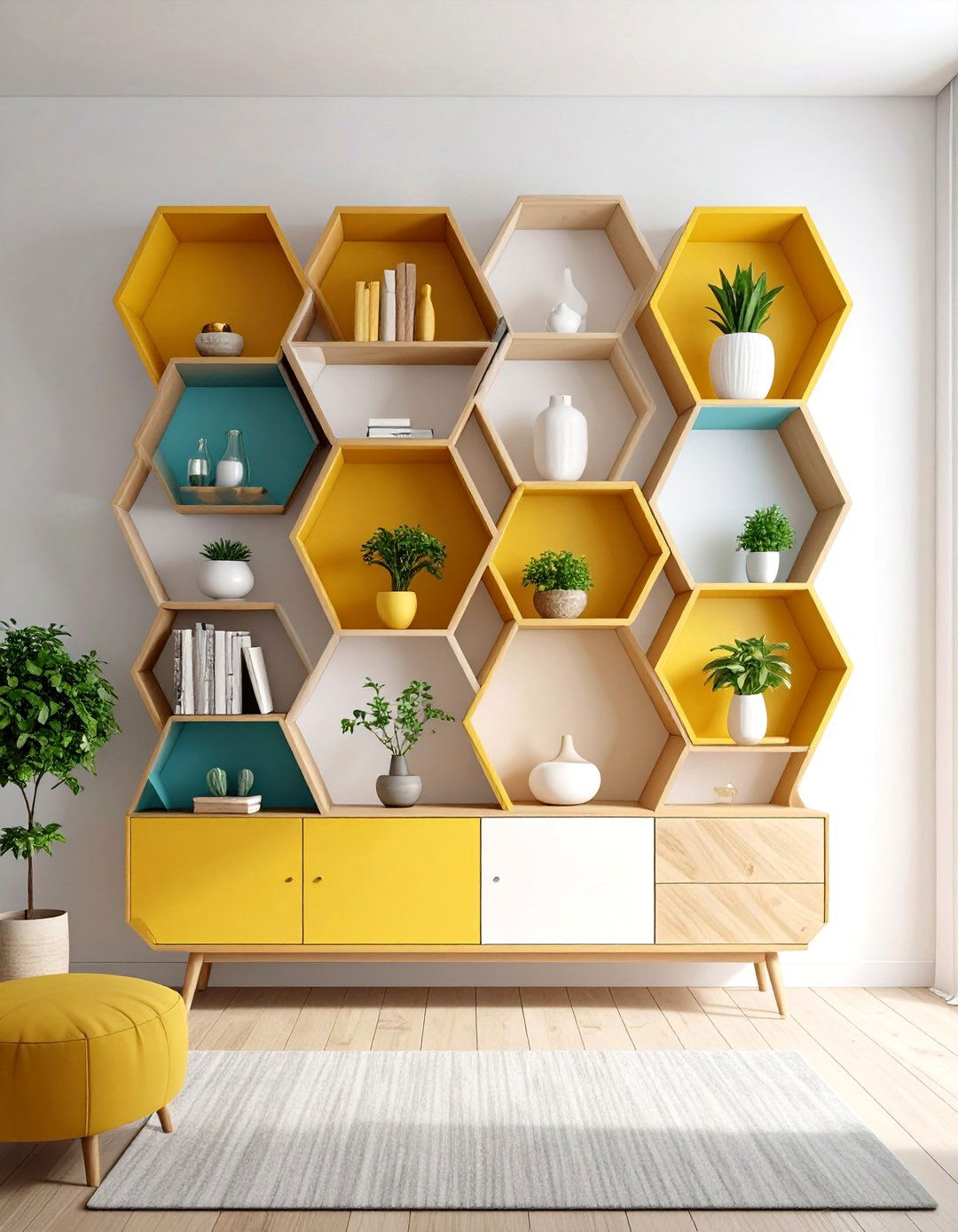 Geometric Hexagon Shelves - 24 Living Room Shelf Ideas
