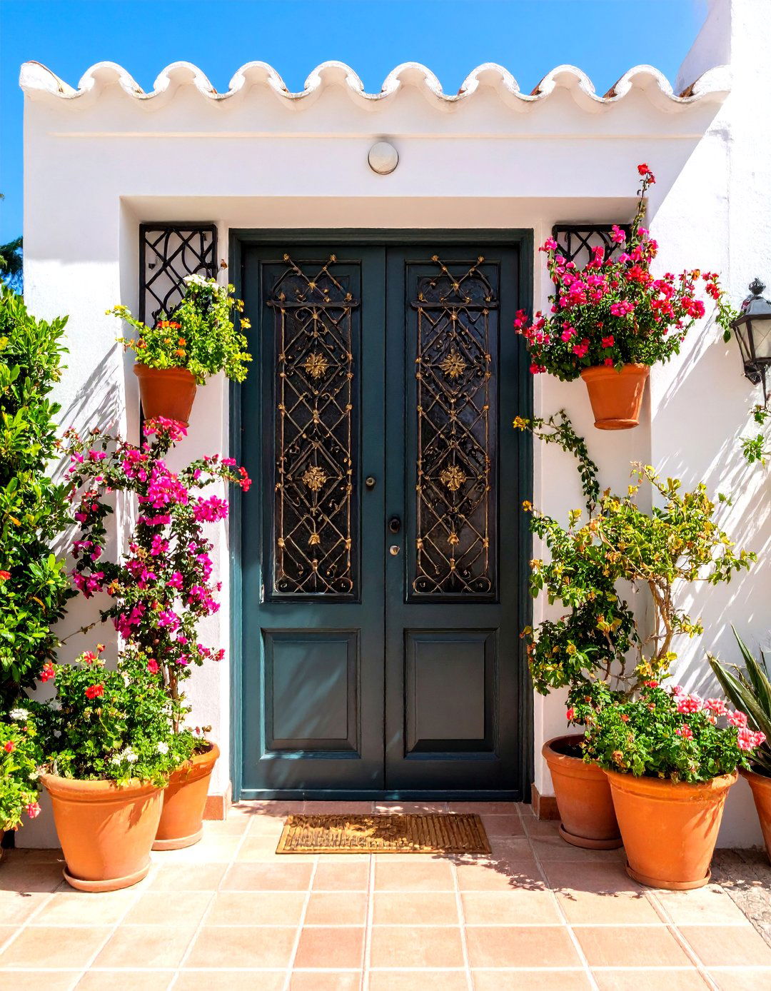 Geometric Iron Grille Spanish Door - 24 Spanish Style Front Door Ideas