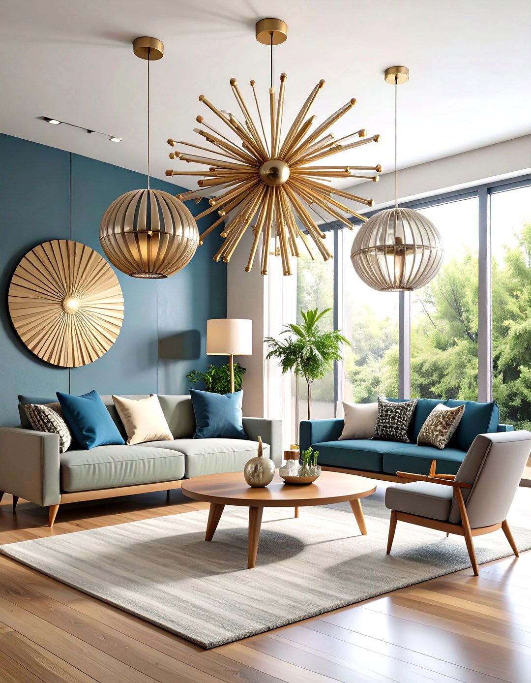 Geometric Lighting Fixtures Collections - 24 Mid-Century Modern Living Room Ideas