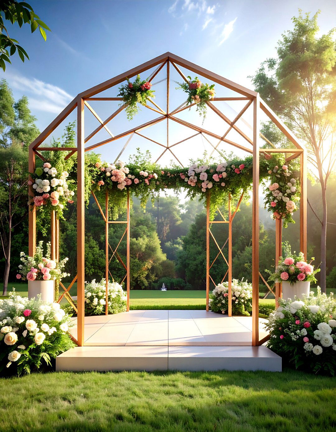 Geometric Metal Frame Wedding Altars - 24 Wedding Altar Ideas