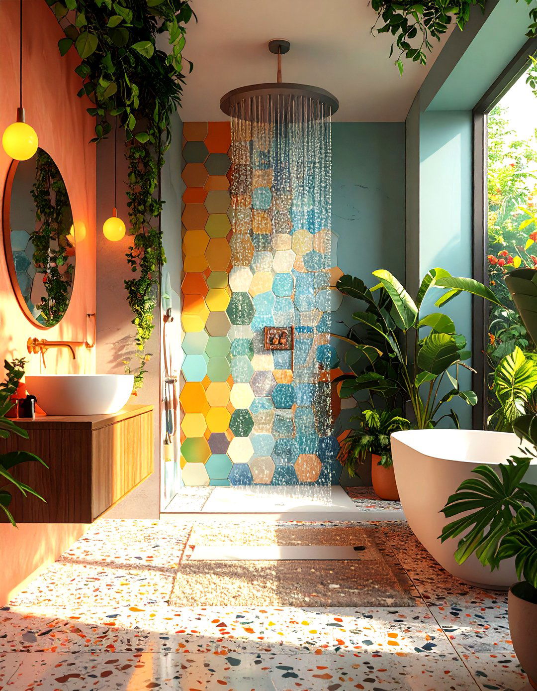 Geometric Mid Century Modern Shower Sanctuary - 24 Bathroom Shower Ideas