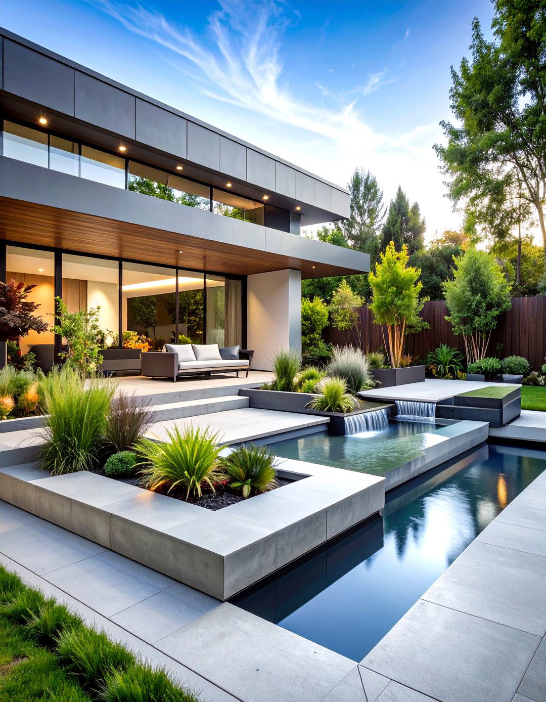 Geometric Modern L Shaped Statement Garden - 24 L Shaped Backyard Ideas