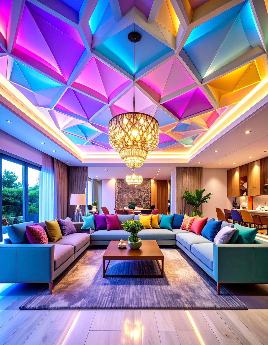 Geometric POP Pattern Design - 24 Living Room False Ceiling Design Ideas