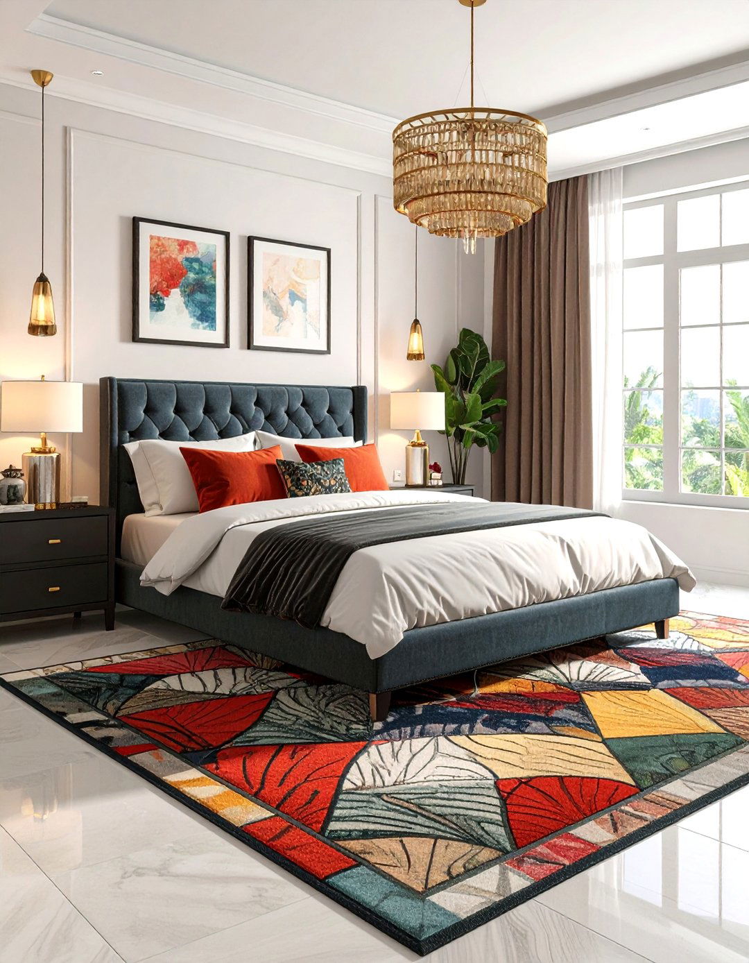 Geometric Pattern Area Rug Bedroom - 24 Art Deco Bedroom Ideas