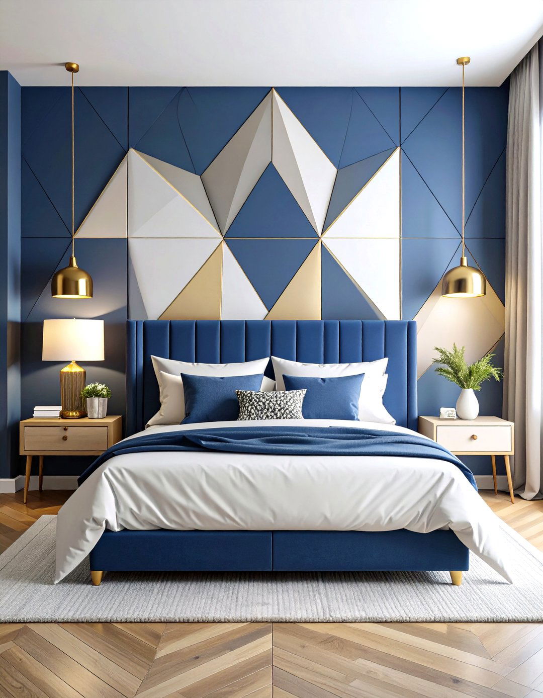 Geometric Pattern Bedroom with Bold Wall Design - 24 Modern Bedroom Ideas