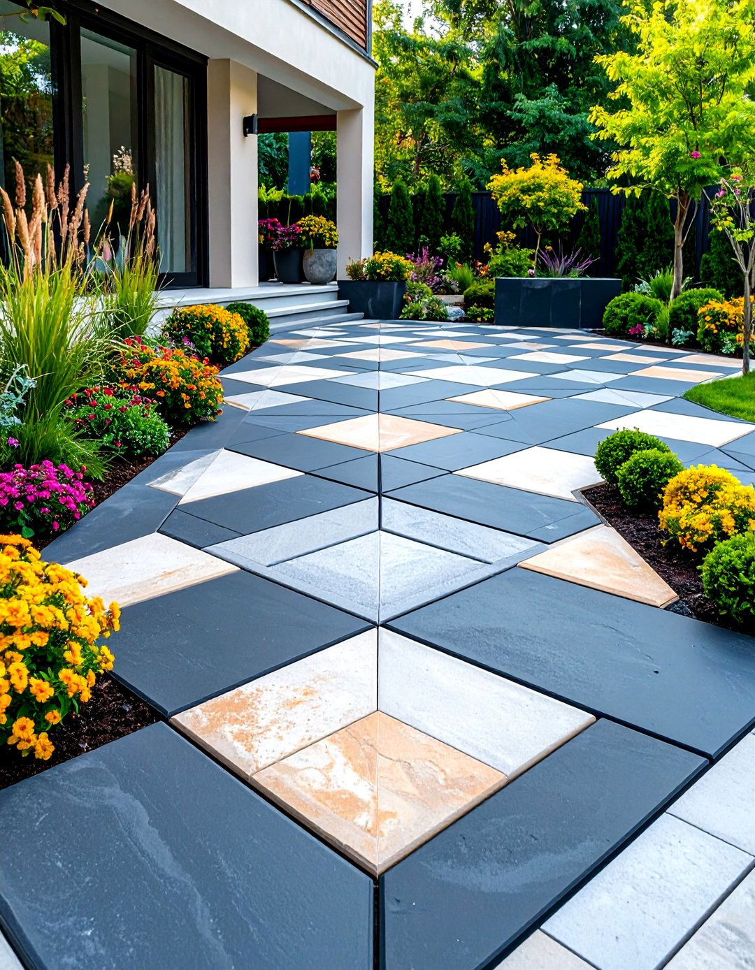 Geometric Pattern Black Concrete Patio - 24 black concrete patio ideas