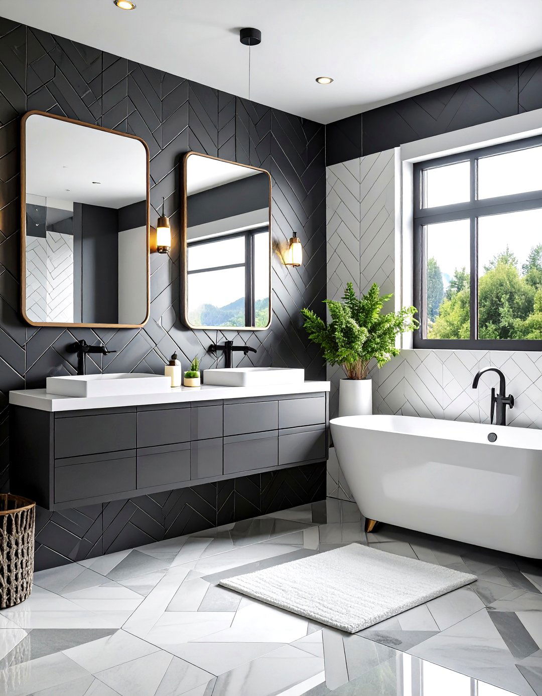 Geometric Pattern Black and White Bathroom - 24 Black and White Bathroom Ideas