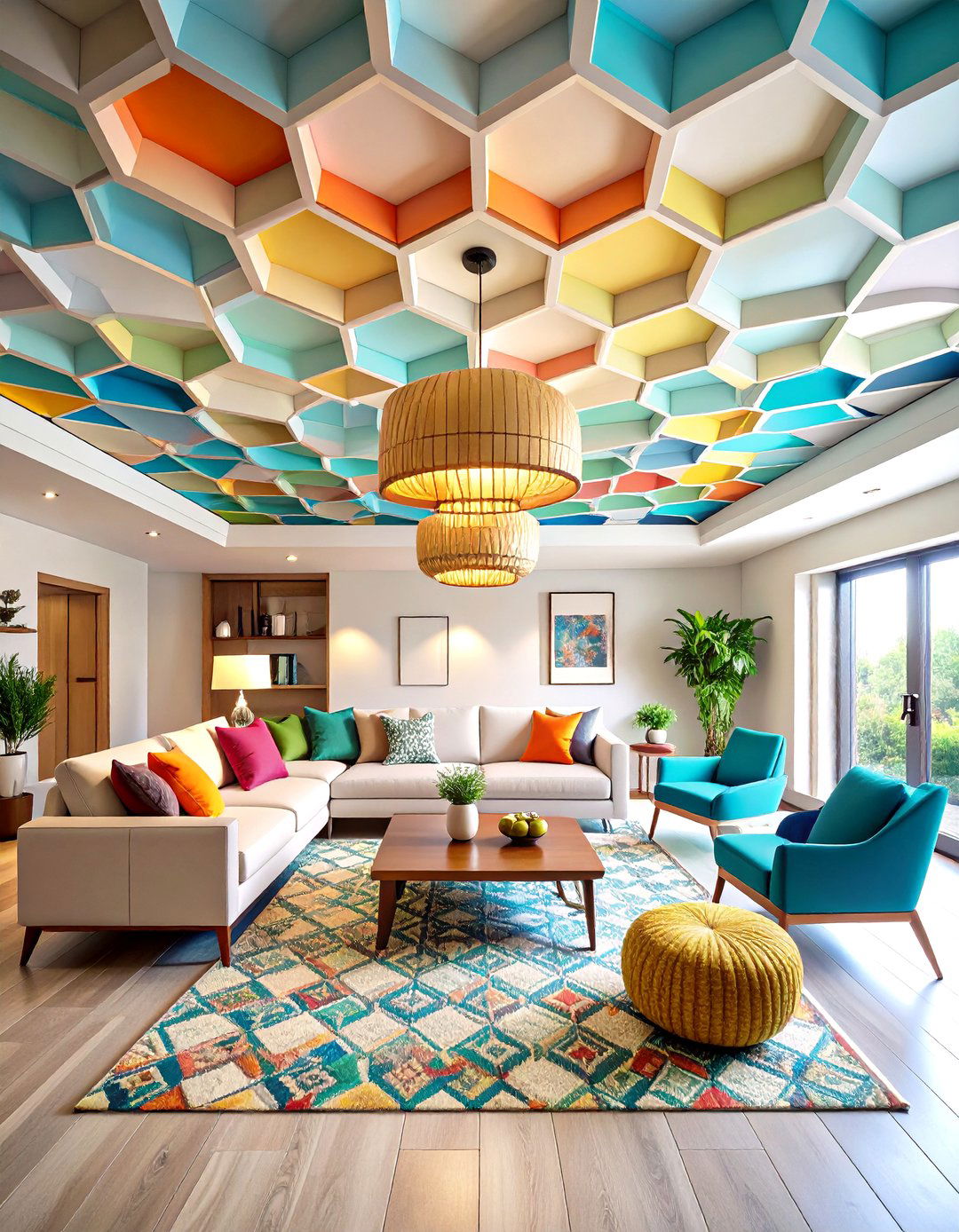 Geometric Pattern Contemporary Style - 24 Basement Drop Ceiling Ideas