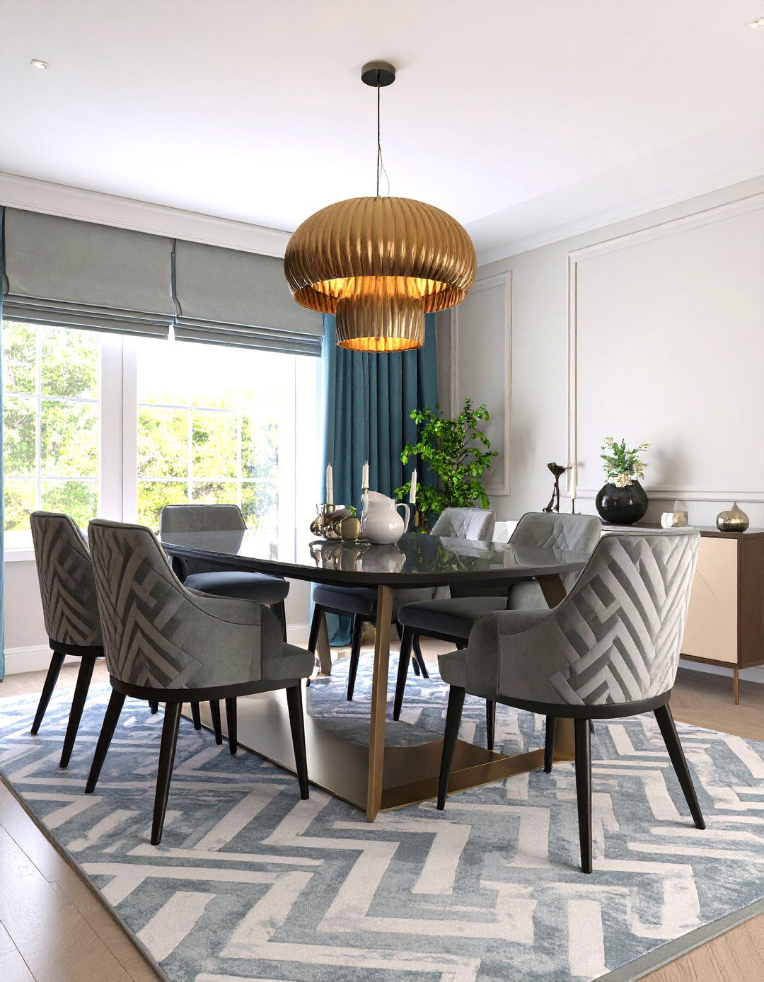 Geometric Pattern Dining Room with Chevron Motifs - 24 Art Deco Dining Room Ideas