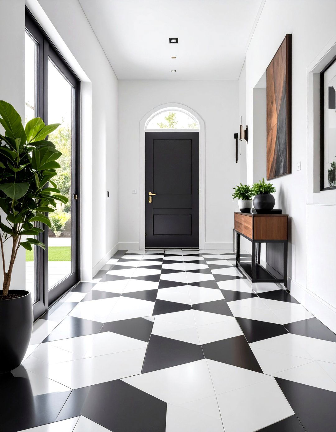 Geometric Pattern Flooring - 24 Black and White Entryway Design Ideas