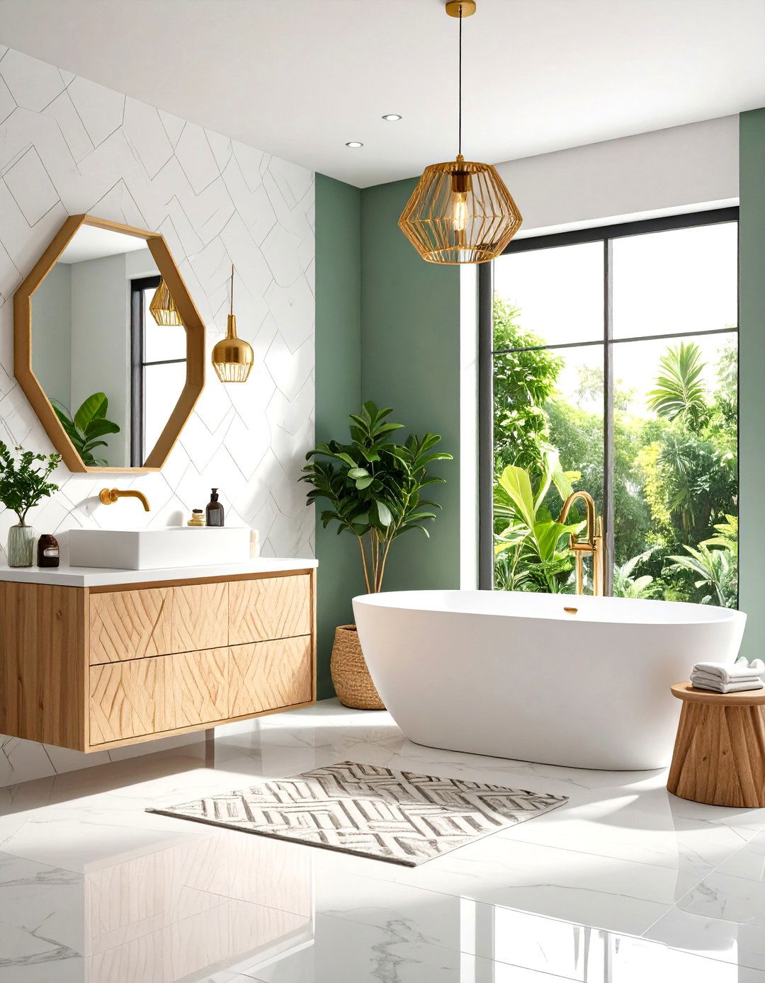 Geometric Pattern Focus - 24 Small Master Bathroom Ideas