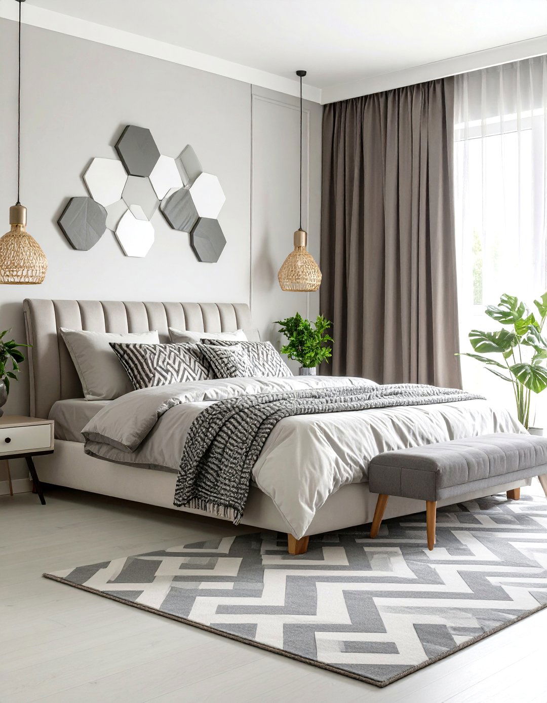 Geometric Pattern Grey White Mixing - 24 Grey and White Bedroom Ideas