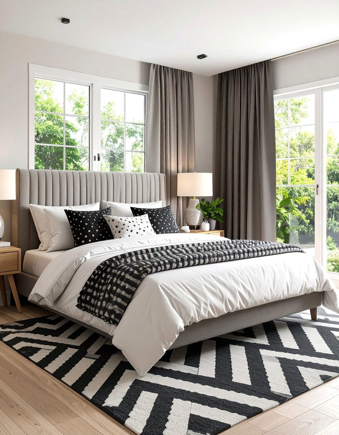 Geometric Pattern Mixing Bedroom - 24 Black and White Bedroom Ideas