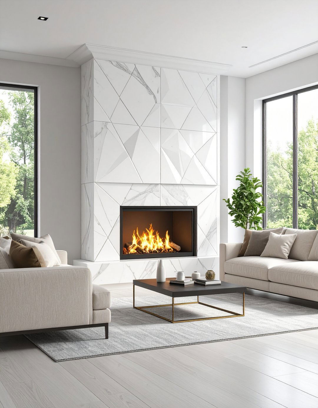 Geometric Pattern Quartz Fireplace - 24 Quartz Fireplace Surround Ideas