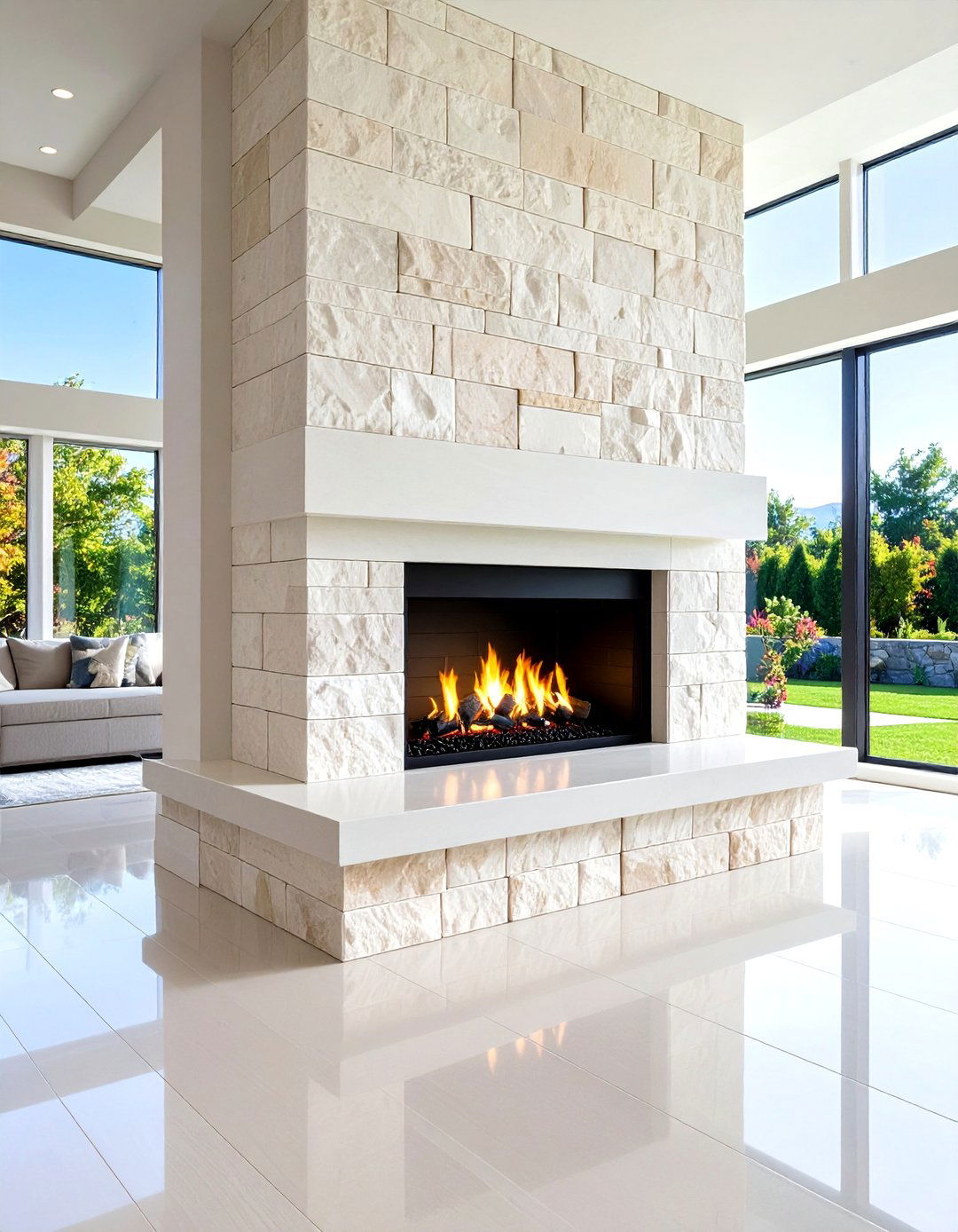 Geometric Pattern Quartzite Installation - 24 Faux Stone Fireplace Ideas