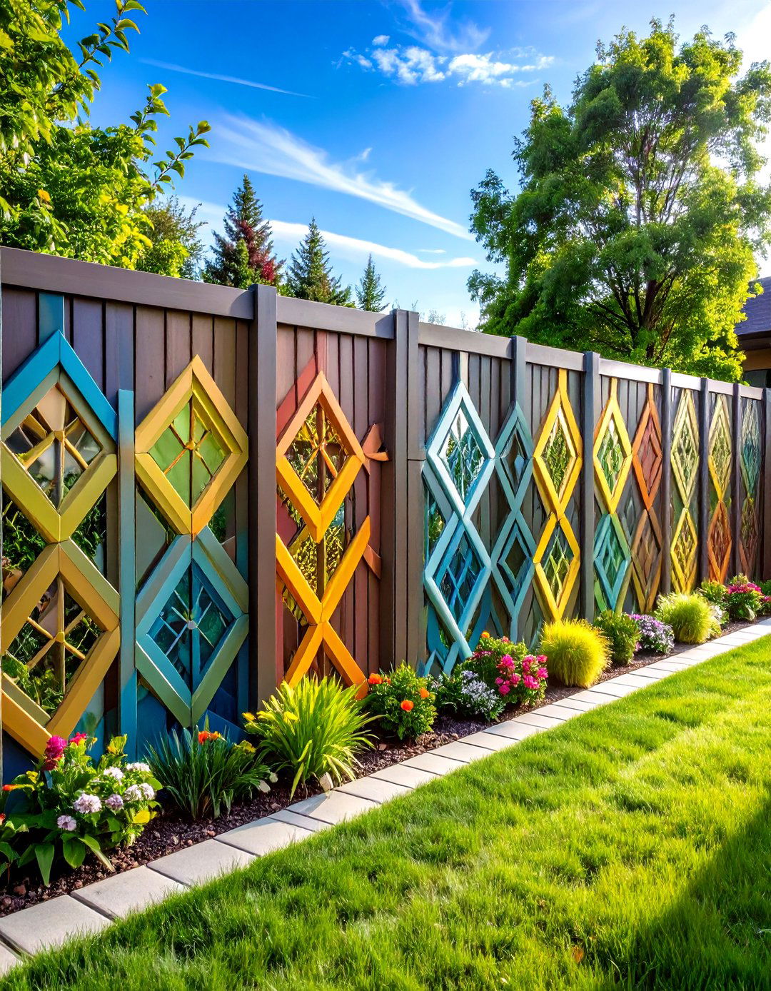 Geometric Pattern Stencil Applications - 24 Fence Painting Ideas
