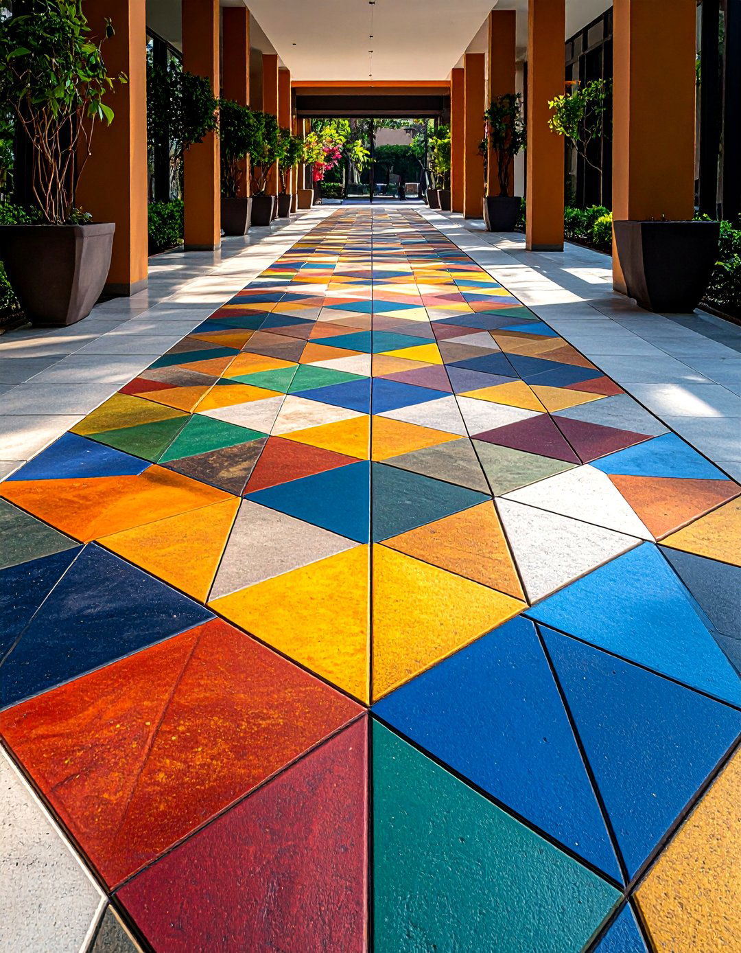 Geometric Pattern Walkway - 24 Concrete Paver Walkway Ideas