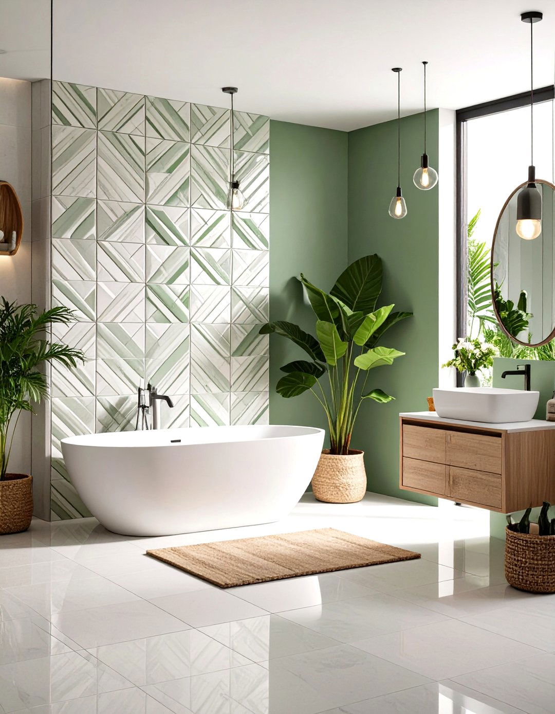 Geometric Pattern Wall Feature - 24 Elegant Bathroom Decor Ideas