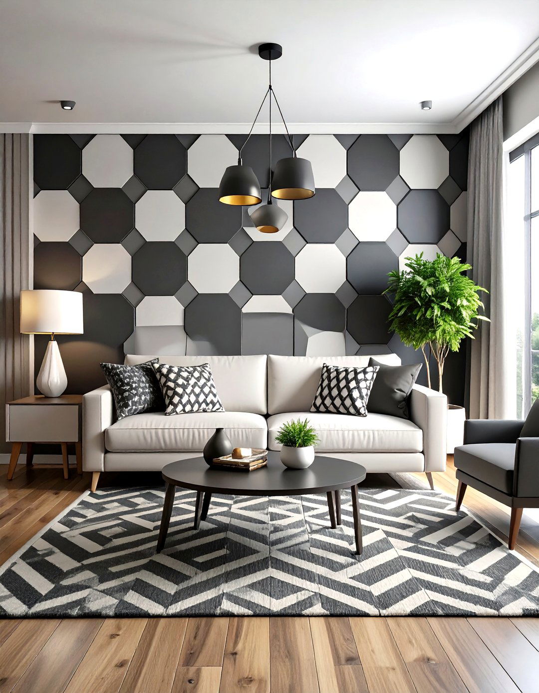 Geometric Pattern Wallpaper Statements - 24 Living Room Accent Wall Ideas