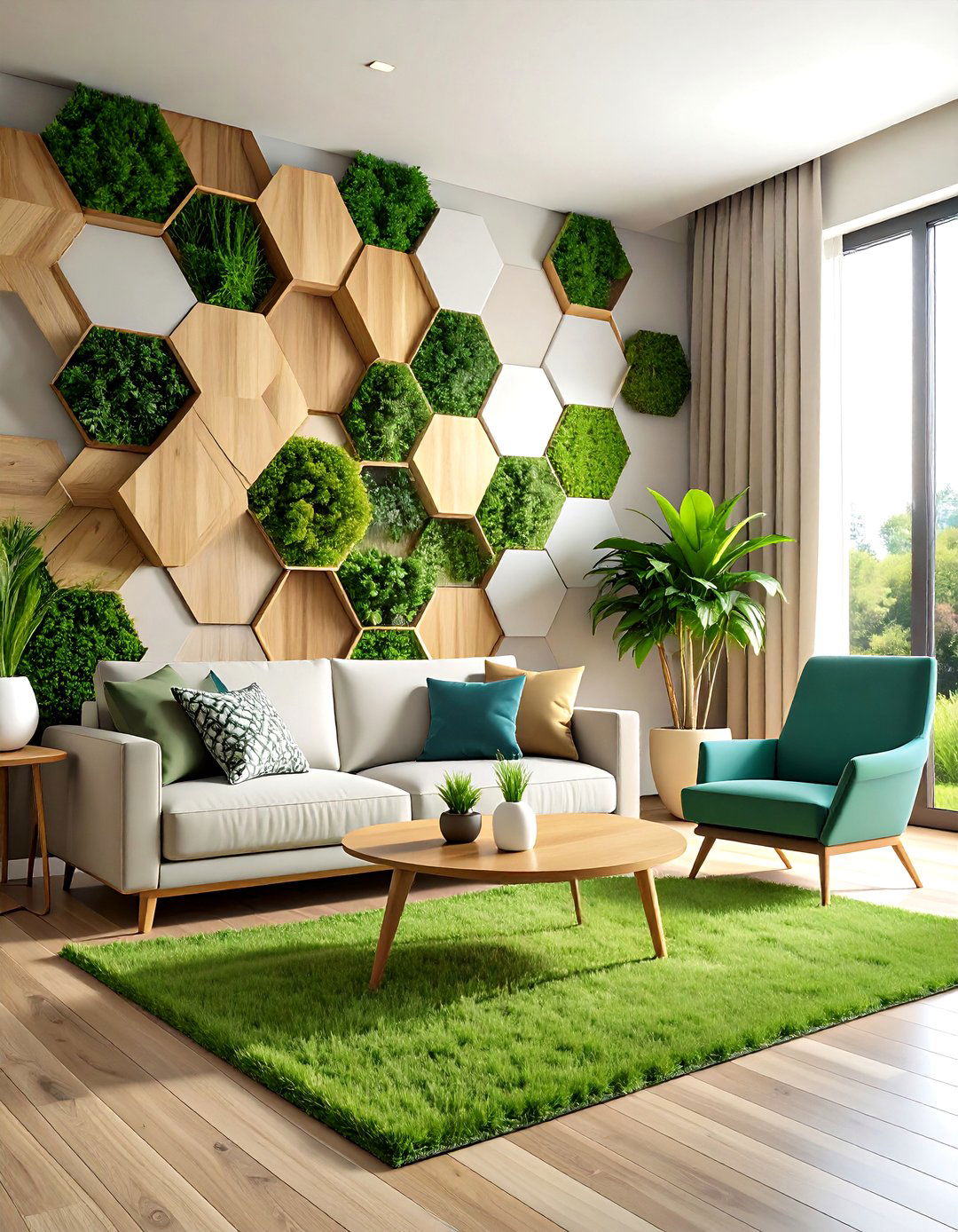 Geometric Pattern Walls - 24 Artificial Grass Wall Design Ideas