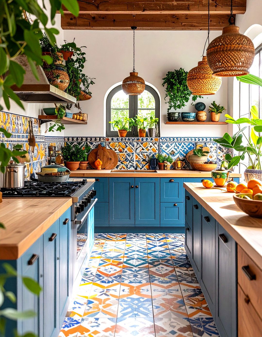 Geometric Patterned Cement Kitchen Tiles - 24 Kitchen Floor Ideas