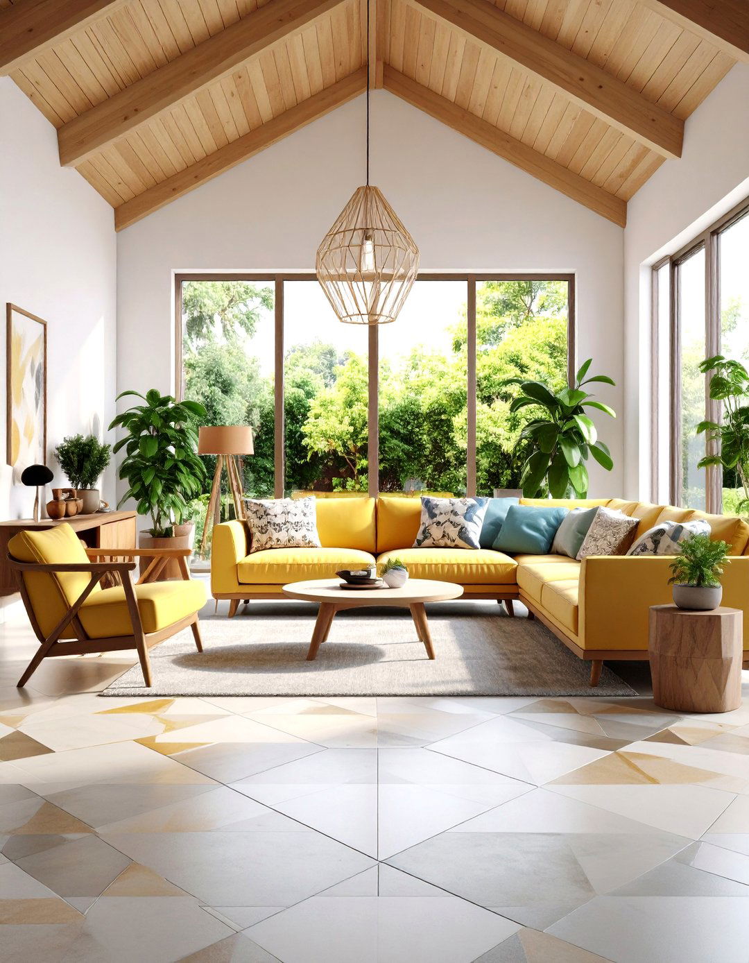 Geometric Patterned Concrete Floor with Contemporary Flair - 24 Concrete Floor Living Room Ideas