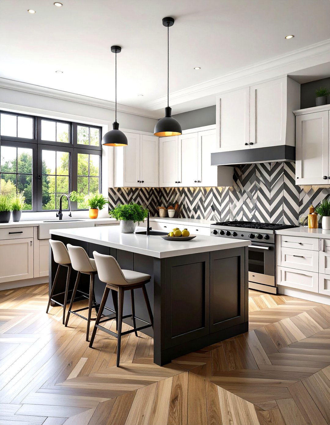 Geometric Patterned Tile Backsplash with Contemporary Edge - 24 Kitchen Backsplash Ideas