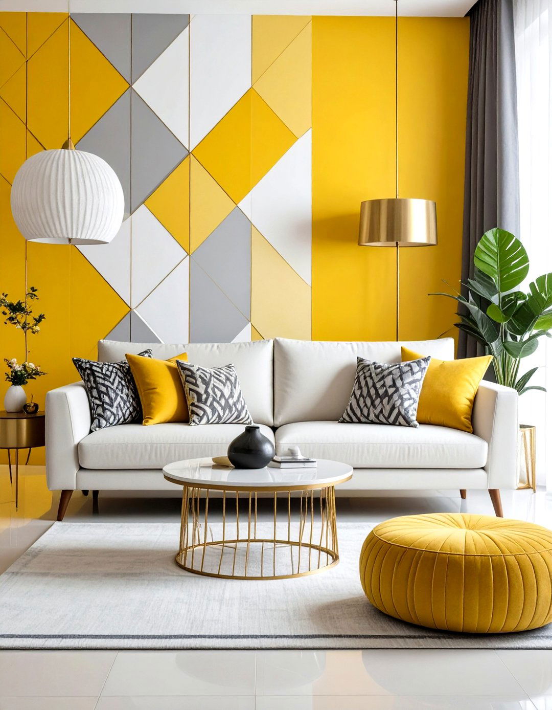 Geometric Patterns in Grey and Yellow - 24 Grey and Yellow Living Room Ideas