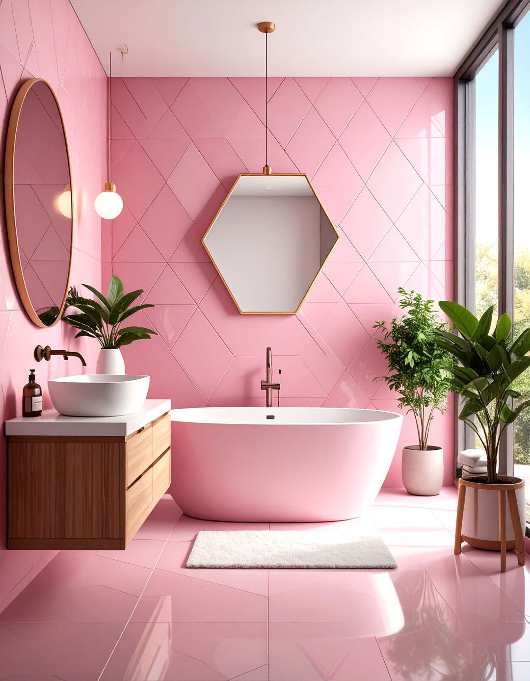 Geometric Pink Pattern Bathroom - 24 Pink Tile Bathroom Ideas