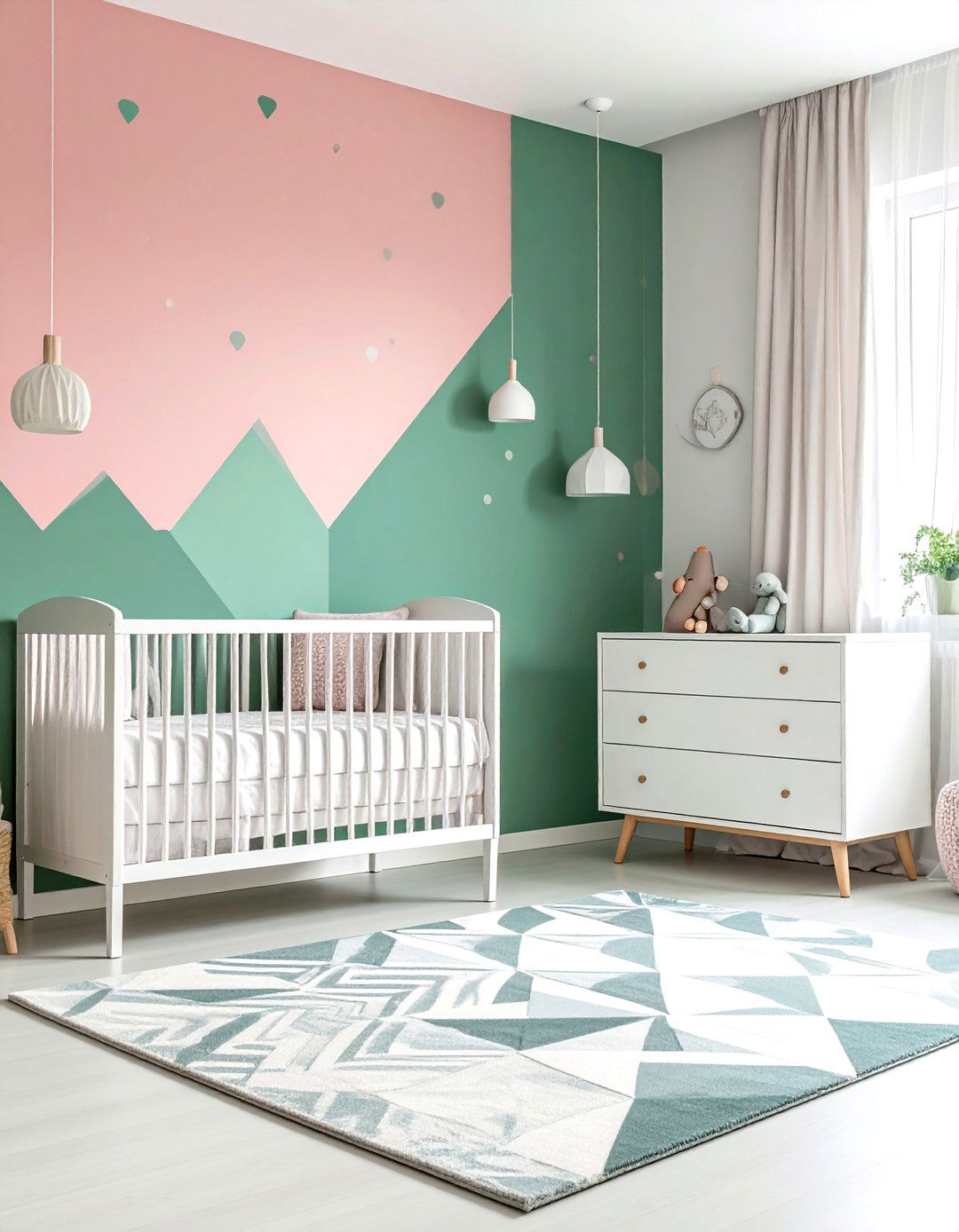 Geometric Pink and Green Pattern Play - 24 Pink and Green Nursery Ideas