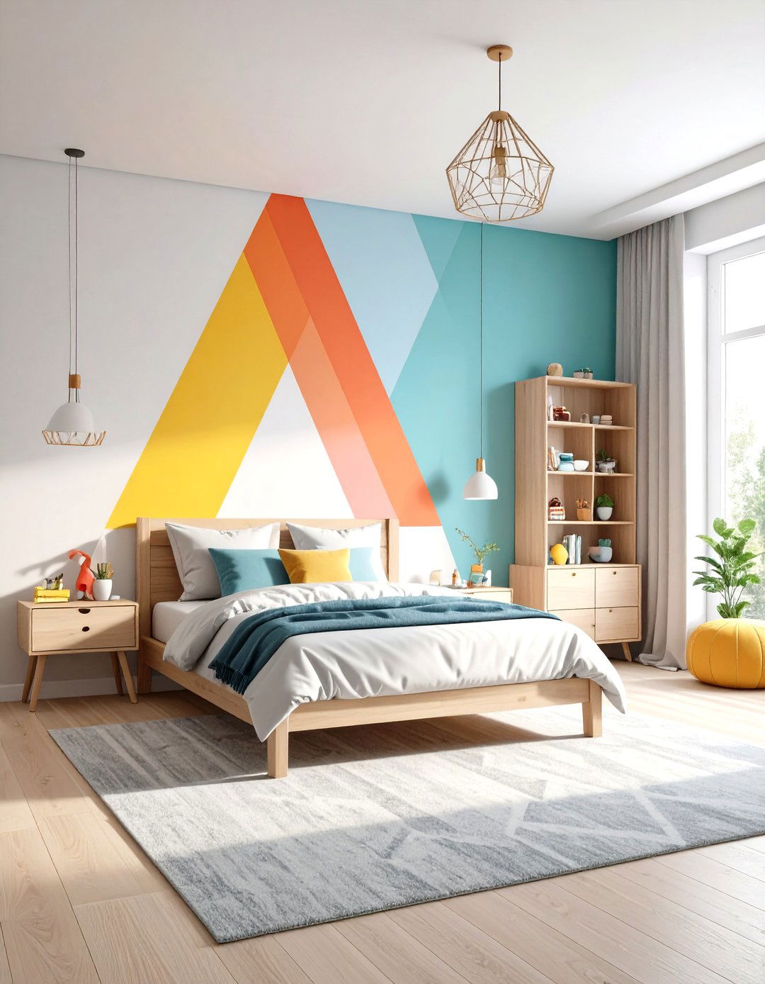 Geometric Rainbow Pattern Design - 24 Kids Room Paint Ideas