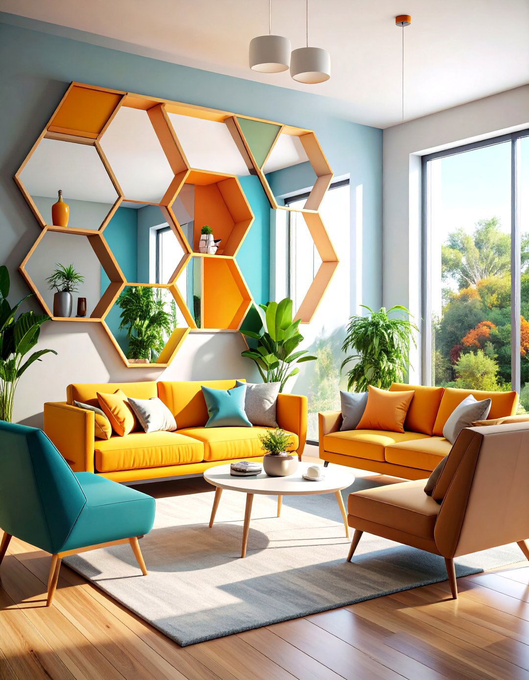 Geometric Shape Mirrors - 24 Living Room Mirror Ideas