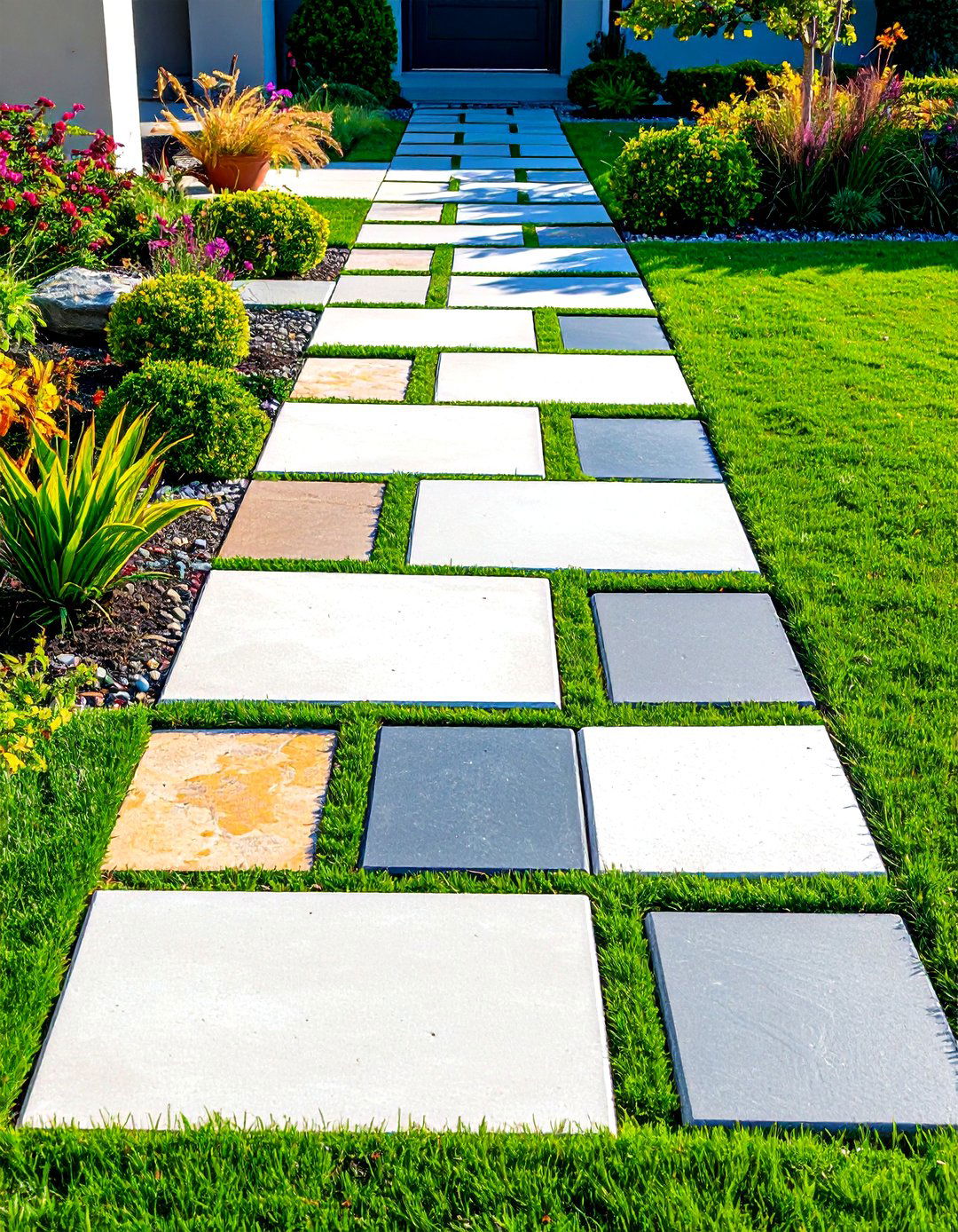 Geometric Square Pattern Walkway - 24 Concrete Walkway Ideas