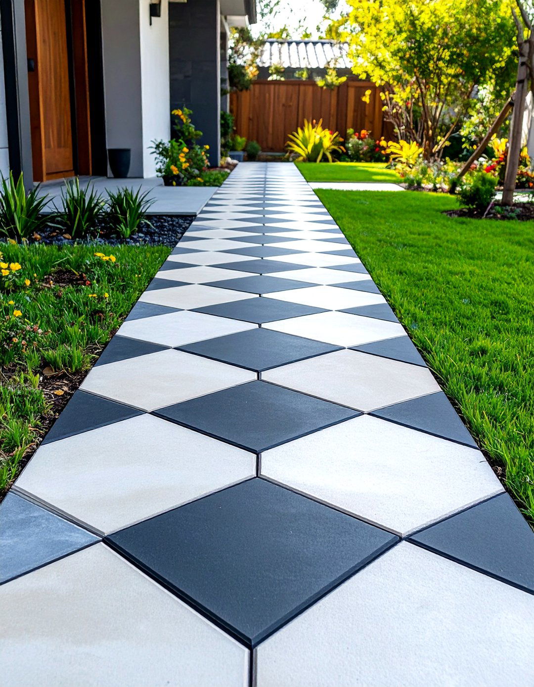 Geometric Stencil Patterns - 24 Concrete Walkway Painting Ideas