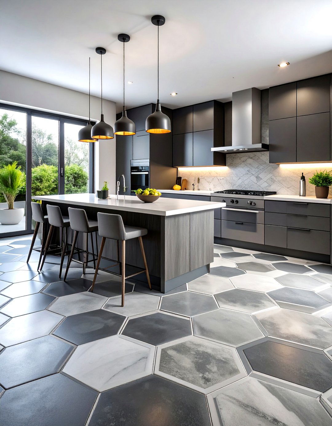 Geometric Stenciled Concrete Floor Design - 24 Indoor Concrete Floor Paint Ideas