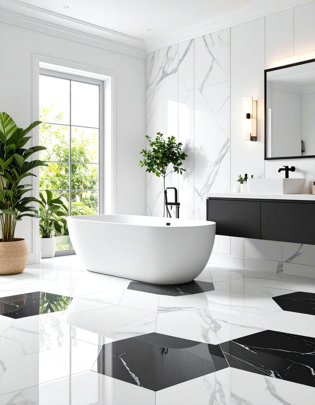 Geometric Tile Bathroom Floors - 24 Art Deco Interior Design Ideas
