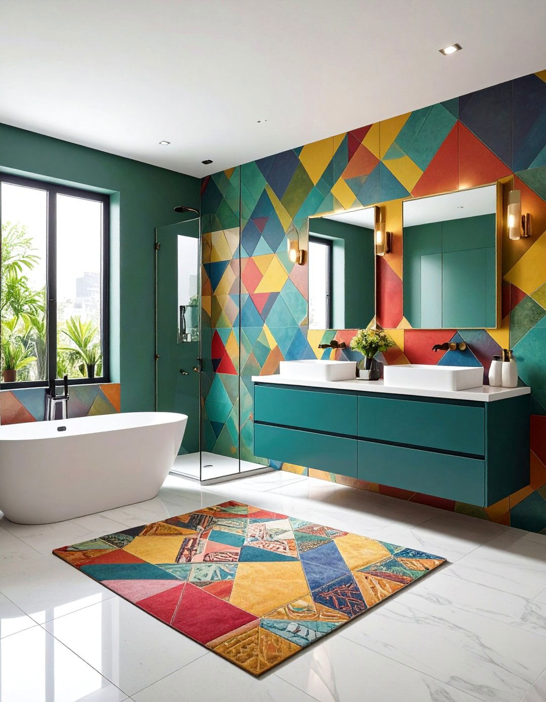 Geometric Tile Bathroom Walls - 24 1970s-inspired Design Ideas